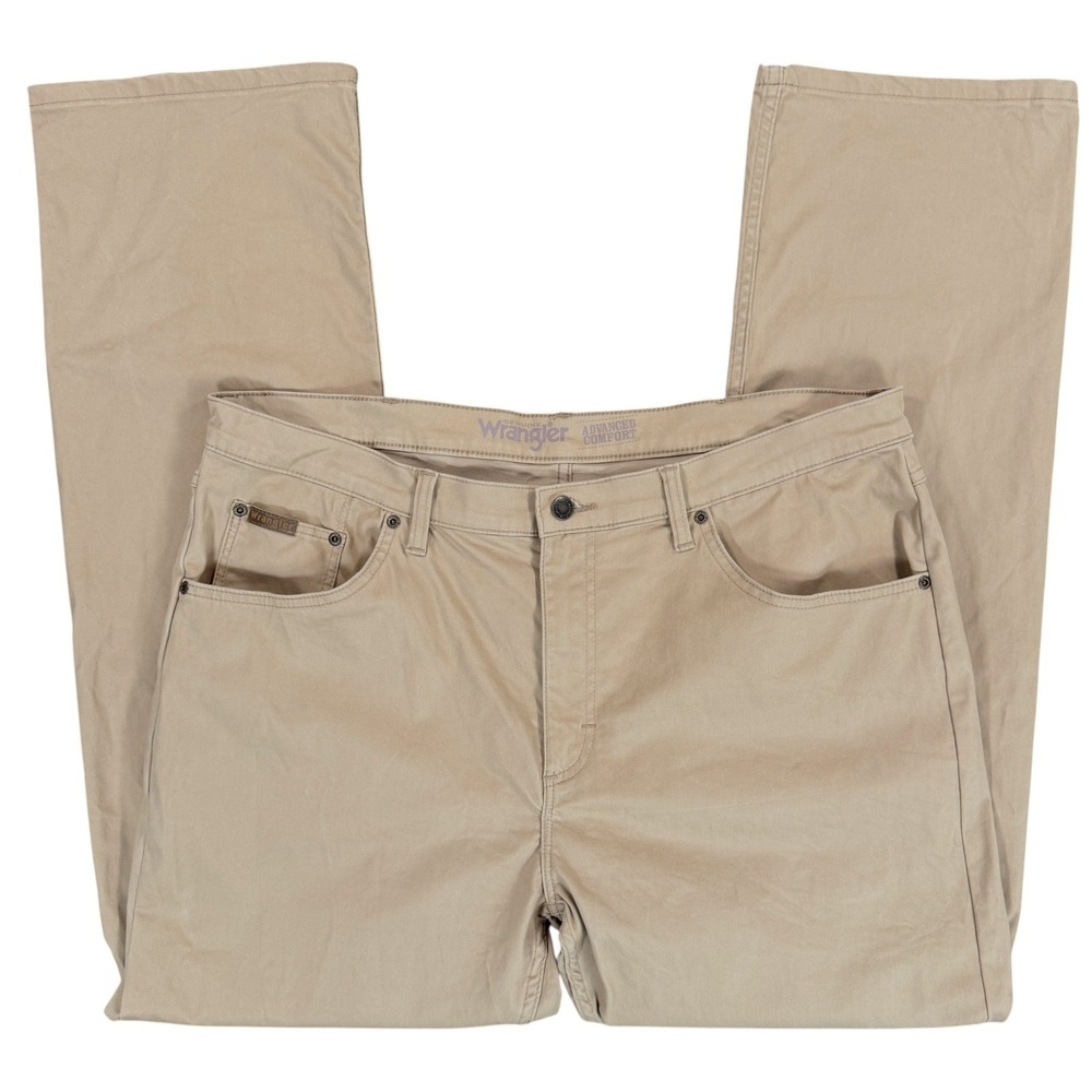 WRANGLER Advanced Comfort Pants Mens 38x32 Khaki Tan Straight Leg Stretch Chino